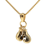 Maxbell 361L Stainless Steel Double Fist Pendant Necklace Chain Punk Jewelry Gold