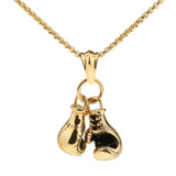 Maxbell 361L Stainless Steel Double Fist Pendant Necklace Chain Punk Jewelry Gold