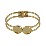 Maxbell 2 Pieces Cuff Bracelet Bangle 16mm Blank Round Cabochon Bezel Settings DIY KC Gold