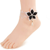 Maxbell White Lace Chain Anklet Flower Bracelet Barefoot Pearl Beach Anklets black