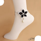 Maxbell White Lace Chain Anklet Flower Bracelet Barefoot Pearl Beach Anklets black