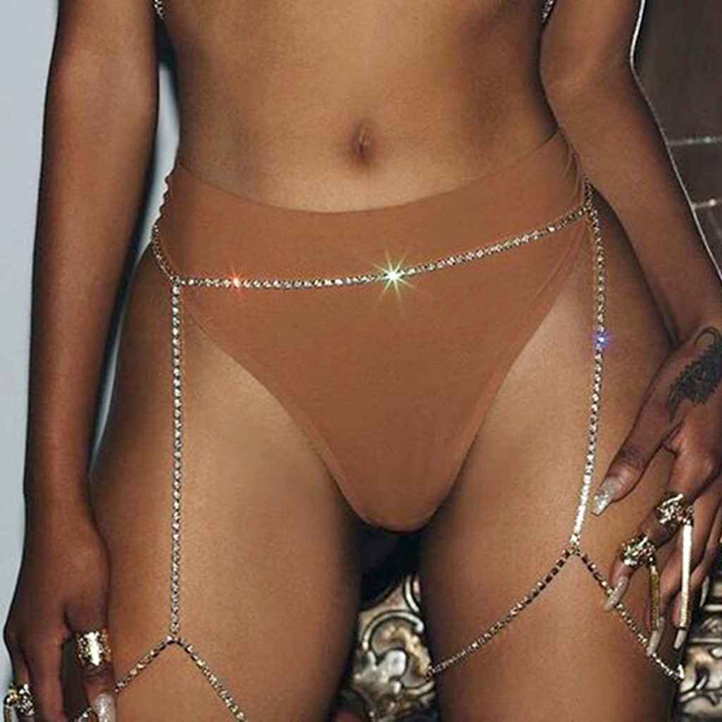 Maxbell Shiny Women Crystal Rhinestone Leg Thigh Chain Fashion Body Jewelry  silver