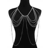 Maxbell Pretty Shiny Crystal Rhinestone Bra Chest Body Chain Harness Necklace silver