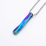 Maxbell Twist Rectangle Column Charm Pendant on Beaded Chian Necklace Cord Rainbow