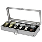 Maxbell Watch Box Watch Case Aluminum Glass Top Jewelry Case Organizer 6 Slots