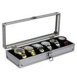 Maxbell Watch Box Watch Case Aluminum Glass Top Jewelry Case Organizer 6 Slots