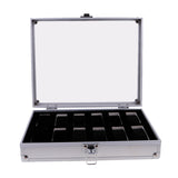 Maxbell Watch Box Watch Case Aluminum Glass Top Jewelry Case Organizer 12 Slots