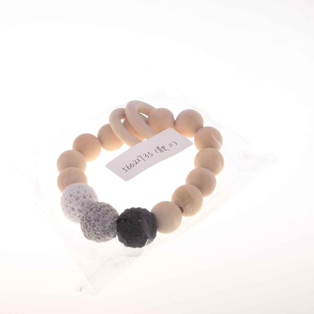 Maxbell Wood Crochet Round Beads Ring Bracelet Teether Baby Grasping Nursing Toy 2