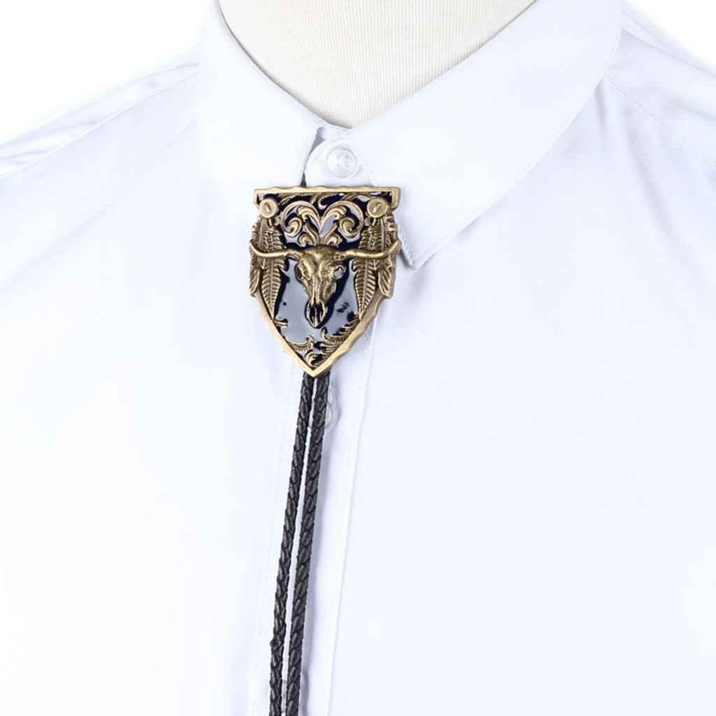 Maxbell Men's Vintage Western Cowboy Rodeo Cow Bolo Tie Bola Pendant Necklace Blue