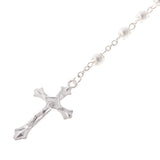 Maxbell Women Hip 8mm Bead Rosary Pray Hand Jesus INRI Cross Pendant Necklace Silver