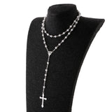 Maxbell Women Hip 8mm Bead Rosary Pray Hand Jesus INRI Cross Pendant Necklace Silver