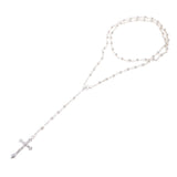 Maxbell Women Hip 8mm Bead Rosary Pray Hand Jesus INRI Cross Pendant Necklace Silver