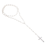 Maxbell Women Hip 8mm Bead Rosary Pray Hand Jesus INRI Cross Pendant Necklace Silver