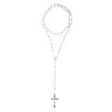 Maxbell Women Hip 8mm Bead Rosary Pray Hand Jesus INRI Cross Pendant Necklace Silver