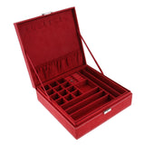 Maxbell Two-Layer Velvet Jewelry Box Case Holder Storage Organizer with Lock Red