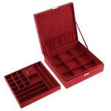 Maxbell Two-Layer Velvet Jewelry Box Case Holder Storage Organizer with Lock Red