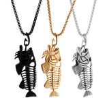 Maxbell Fashion Jewelry Gothic Fish Bone Pendant Stainless Steel Necklace  silver