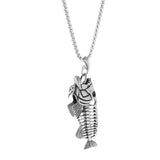 Maxbell Fashion Jewelry Gothic Fish Bone Pendant Stainless Steel Necklace  silver