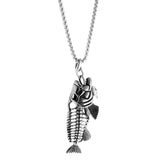 Maxbell Fashion Jewelry Gothic Fish Bone Pendant Stainless Steel Necklace  silver