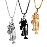 Maxbell Fashion Jewelry Gothic Fish Bone Pendant Stainless Steel Necklace  silver