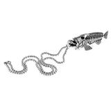 Maxbell Fashion Jewelry Gothic Fish Bone Pendant Stainless Steel Necklace  silver