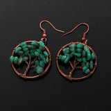 Maxbell Natural Crystal Tree Of Life Dangle Earrings Fashion Jewelry dark green