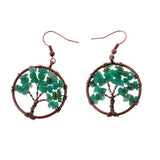 Maxbell Natural Crystal Tree Of Life Dangle Earrings Fashion Jewelry dark green