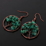 Maxbell Natural Crystal Tree Of Life Dangle Earrings Fashion Jewelry dark green