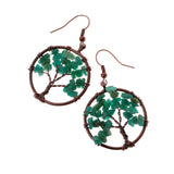 Maxbell Natural Crystal Tree Of Life Dangle Earrings Fashion Jewelry dark green