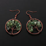 Maxbell Natural Crystal Tree Of Life Dangle Earrings Fashion Jewelry light green