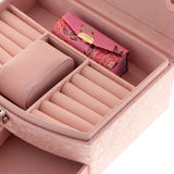 Maxbell PU Leather Jewelry Box Organizer Necklace Mirrored Storage Display Pink