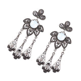 Maxbell Vintage Boho Artificial Gemstone Crystal Flower Tassel Dangle Earrings