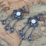 Maxbell Vintage Boho Artificial Gemstone Crystal Flower Tassel Dangle Earrings