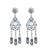 Maxbell Vintage Boho Gemstone Crystal Flower Teardrop Tassel Dangle Earrings