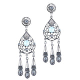 Maxbell Vintage Boho Gemstone Crystal Flower Teardrop Tassel Dangle Earrings