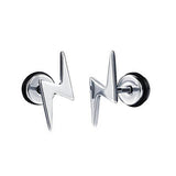 Maxbell Unisex Hip Hop Punk Solid 316L Stainless Steel Lightning Stud Earring Silver