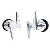 Maxbell Unisex Hip Hop Punk Solid 316L Stainless Steel Lightning Stud Earring Silver