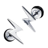 Maxbell Unisex Hip Hop Punk Solid 316L Stainless Steel Lightning Stud Earring Silver