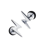 Maxbell Unisex Hip Hop Punk Solid 316L Stainless Steel Lightning Stud Earring Silver