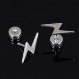 Maxbell Unisex Hip Hop Punk Solid 316L Stainless Steel Lightning Stud Earring Silver