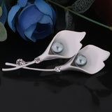 Maxbell Flower Crystal Pearl Brooch Pin Women Mother's Gifts Party Jewelry  Silver