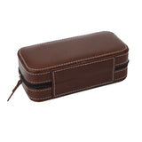 Maxbell 2 Slots Genuine Leather Watch Travel Case Collector Storage Zipper Box Brown