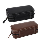 Maxbell 2 Slots Genuine Leather Watch Travel Case Collector Storage Zipper Box Brown