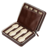 Maxbell 8 Slots Genuine Leather Watch Travel Case Collector Storage Zipper Box Brown