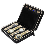 Maxbell 8 Slots Genuine Leather Watch Travel Case Collector Storage Zipper Box Black