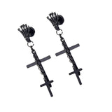 Maxbell 361L Stainless Steel Skeleton Cross Pendant Screw Back Earrings Black