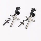 Maxbell 361L Stainless Steel Skeleton Cross Pendant Screw Back Earrings Black