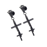 Maxbell 361L Stainless Steel Skeleton Cross Pendant Screw Back Earrings Black