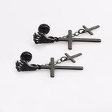 Maxbell 361L Stainless Steel Skeleton Cross Pendant Screw Back Earrings Black