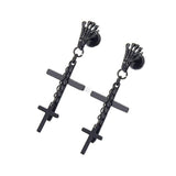 Maxbell 361L Stainless Steel Skeleton Cross Pendant Screw Back Earrings Black